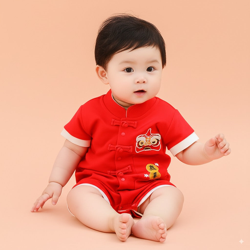Singapore Souvenir Gift Baby Red Cheongsam Romper Gong Xi Fa Cai CNY Spring Couplets Pocket