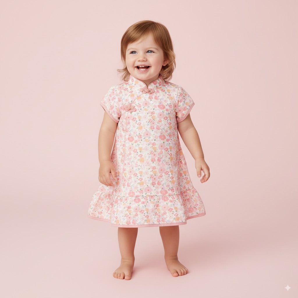 Singapore Souvenir Gift Chinese New Year Cheongsam Baby Girl Pink Floral CNY Cheongsam Dress 0820X