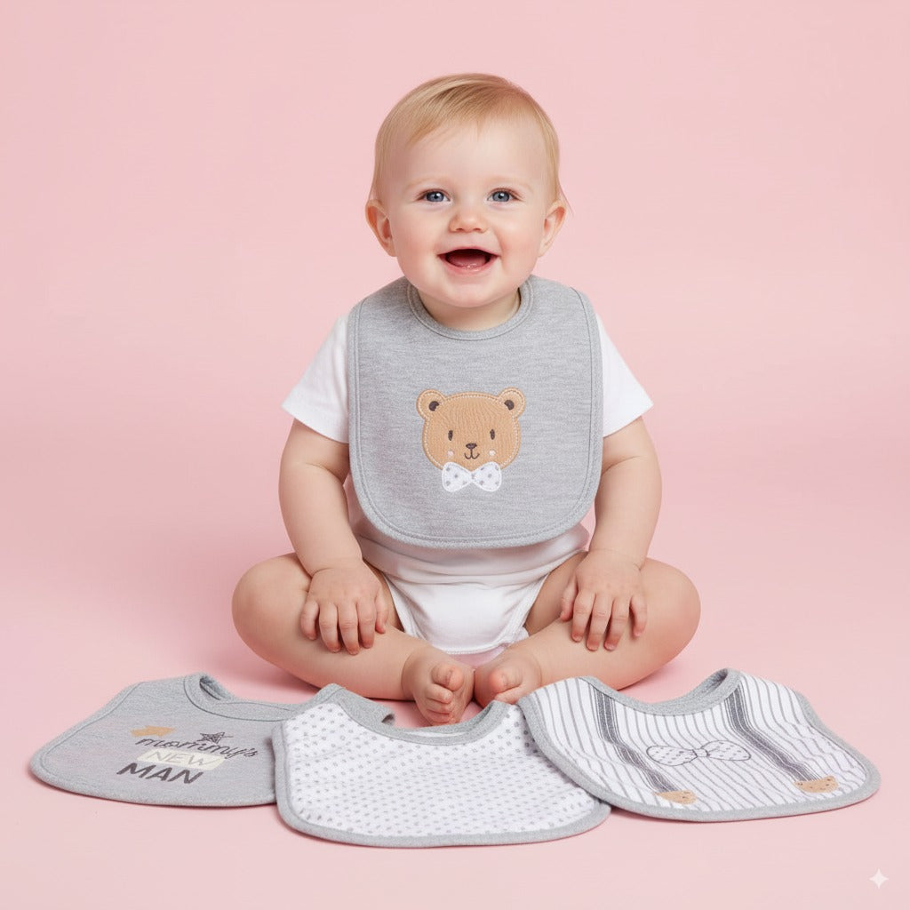 Baby 5pc Interlock Bibs Bowtie Bear D06971