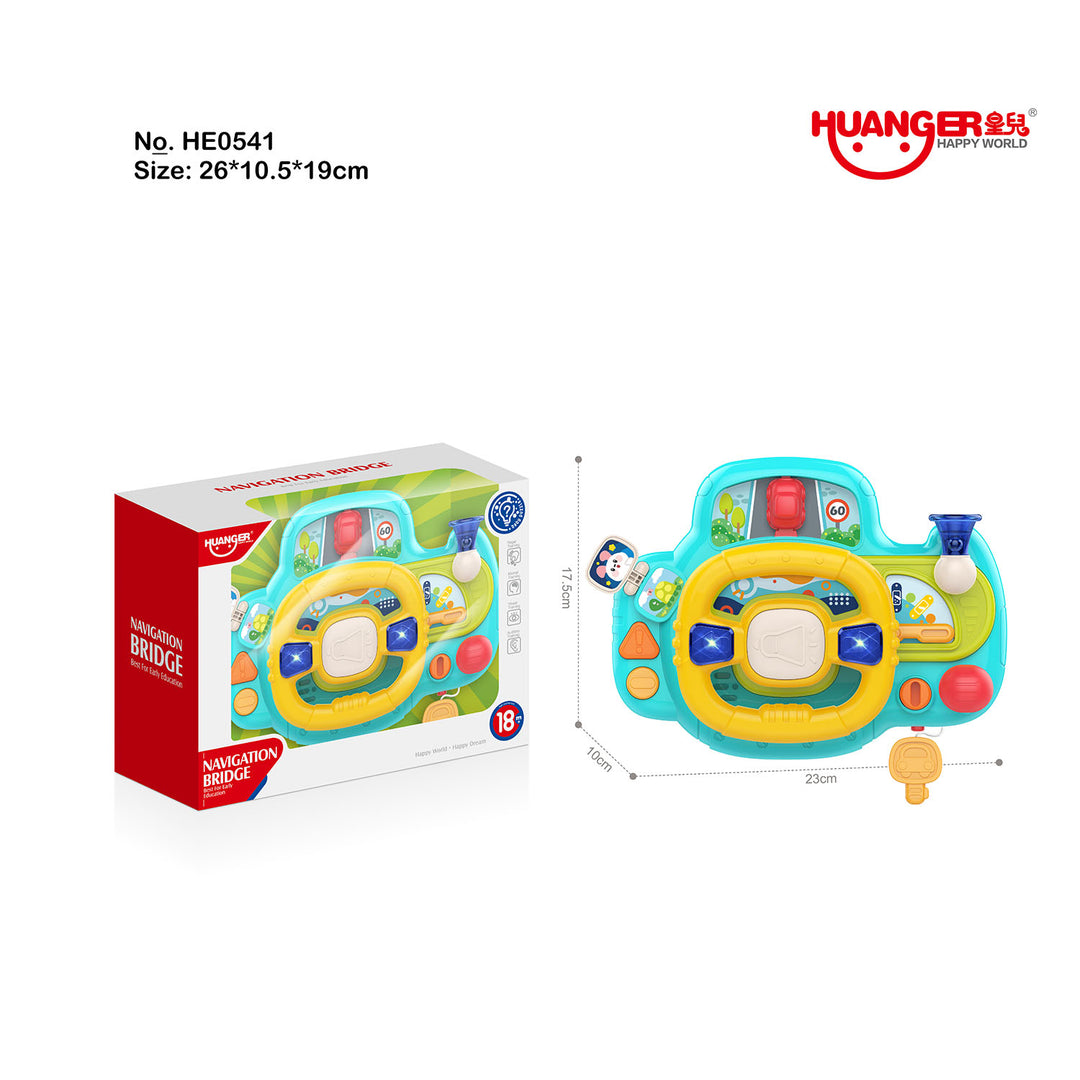 Portable Baby Steering Wheel Toy with Velcro Straps – Pretend Play with Lights, Sounds, and Flip Activities for Tables, Strollers, and Car Seats 18 Months +