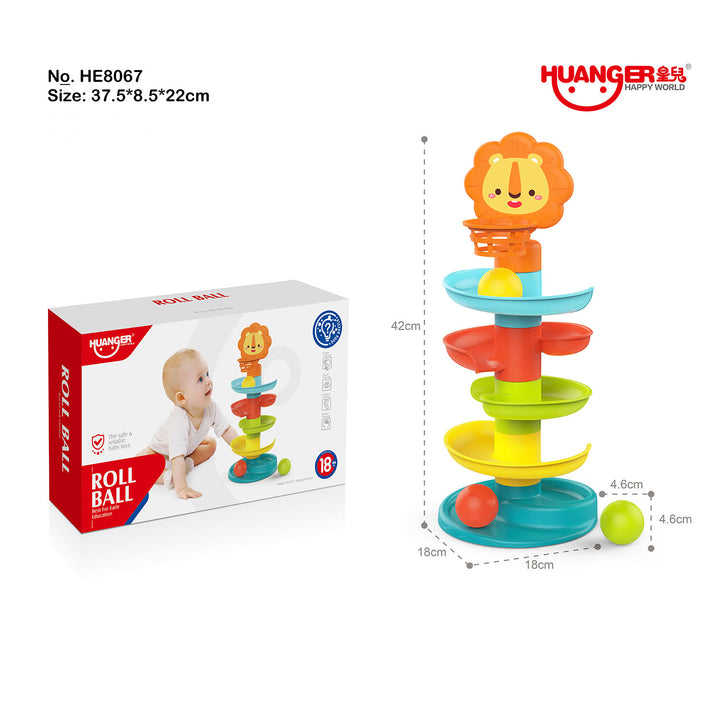Spiral Race Marble Run STEM Toy – Lion Rebound Design, Removable Side Rails, 3 Color Balls, and Ball-Shooting Basket for Kids 18+ Months
