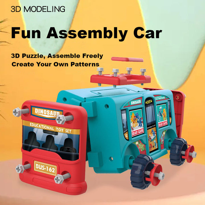 Kids 162 Piece Multifunctional Bus & Dinosaur Set with Drill Toy Kids Drill Sets Preschool & Toddler STEM Toy - Little Kooma