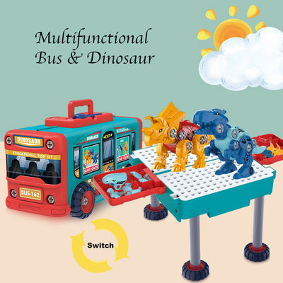 Kids 162 Piece Multifunctional Bus & Dinosaur Set with Drill Toy Kids Drill Sets Preschool & Toddler STEM Toy - Little Kooma