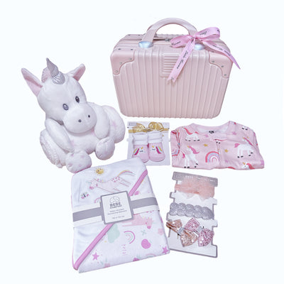 New Born Baby Girl LED Light Hair Accessories Layette Receiving Blanket Sleepsuit Unicorn Luggage Gift Hamper - Little Kooma