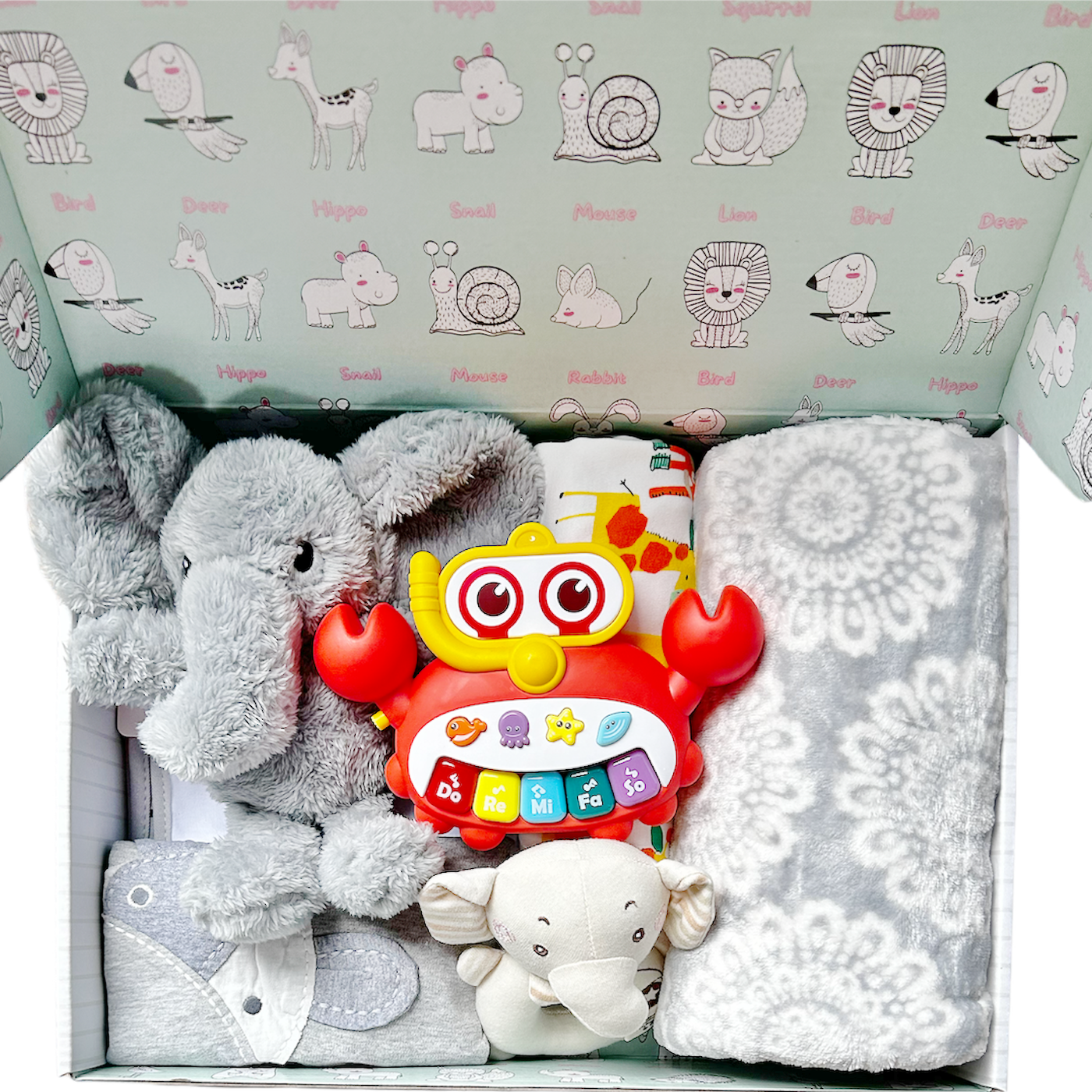 New Born Baby Boy Personalised Little Kooma Brand Gift Box 14 Pcs Elephant Set - Little Kooma