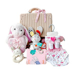 New Born Baby Girl LED Light Layette Hand Rattle Swaddle Pink Bunny Plushie Blanket Hanging Chime Stroller Toy Suitcase Mummy Makeup Gift Hamper - Little Kooma