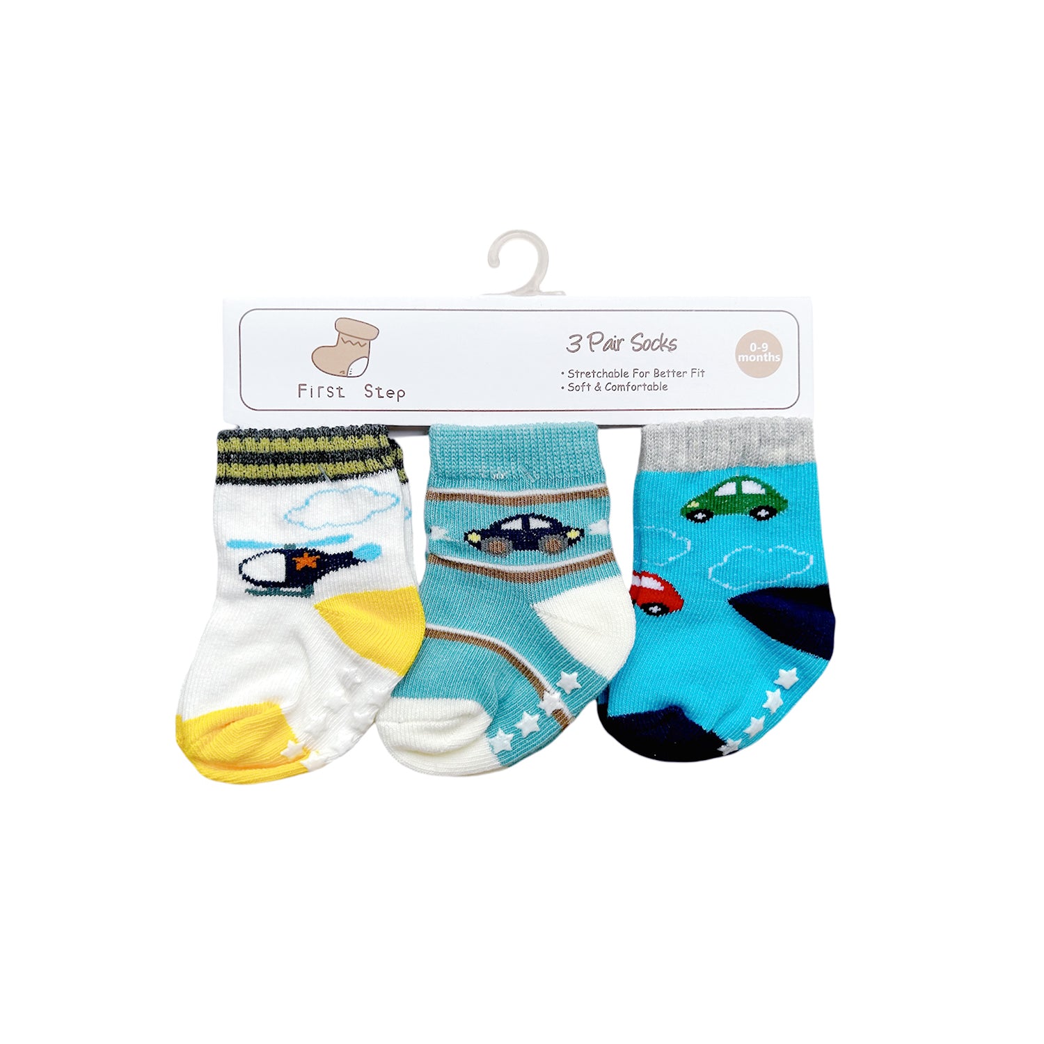 First Step Baby Socks 3 Pairs Pack Anti-slip BC71219 - Little Kooma