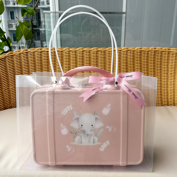 New Born Baby Girl LED Light Layette Plush Blanket Romper Grey Elephant Suitcase Mummy Makeup Box Gift Hamper Gift Box Set - Little Kooma