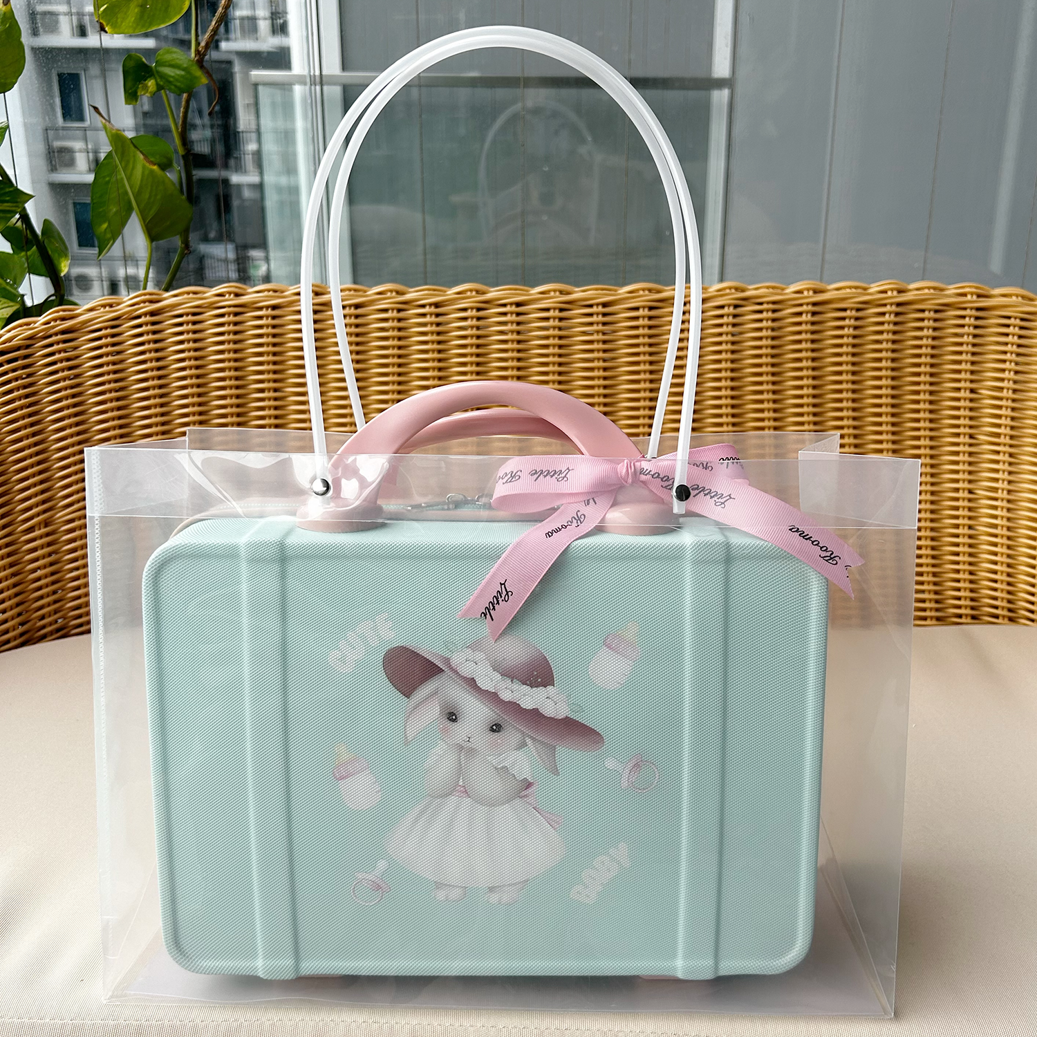 New Born Baby Girl LED Light Layette Plush Blanket Romper Muslin Blanket Blue Bunny Suitcase Mummy Makeup Box Gift Hamper Gift Box Set - Little Kooma