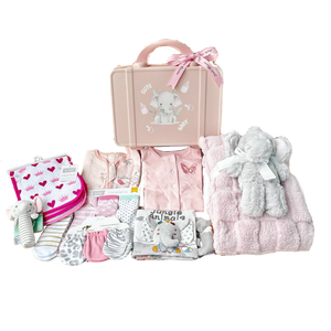 New Born Baby Girl LED Light Layette Plush Blanket Romper Grey Elephant Suitcase Mummy Makeup Box Gift Hamper Gift Box Set - Little Kooma