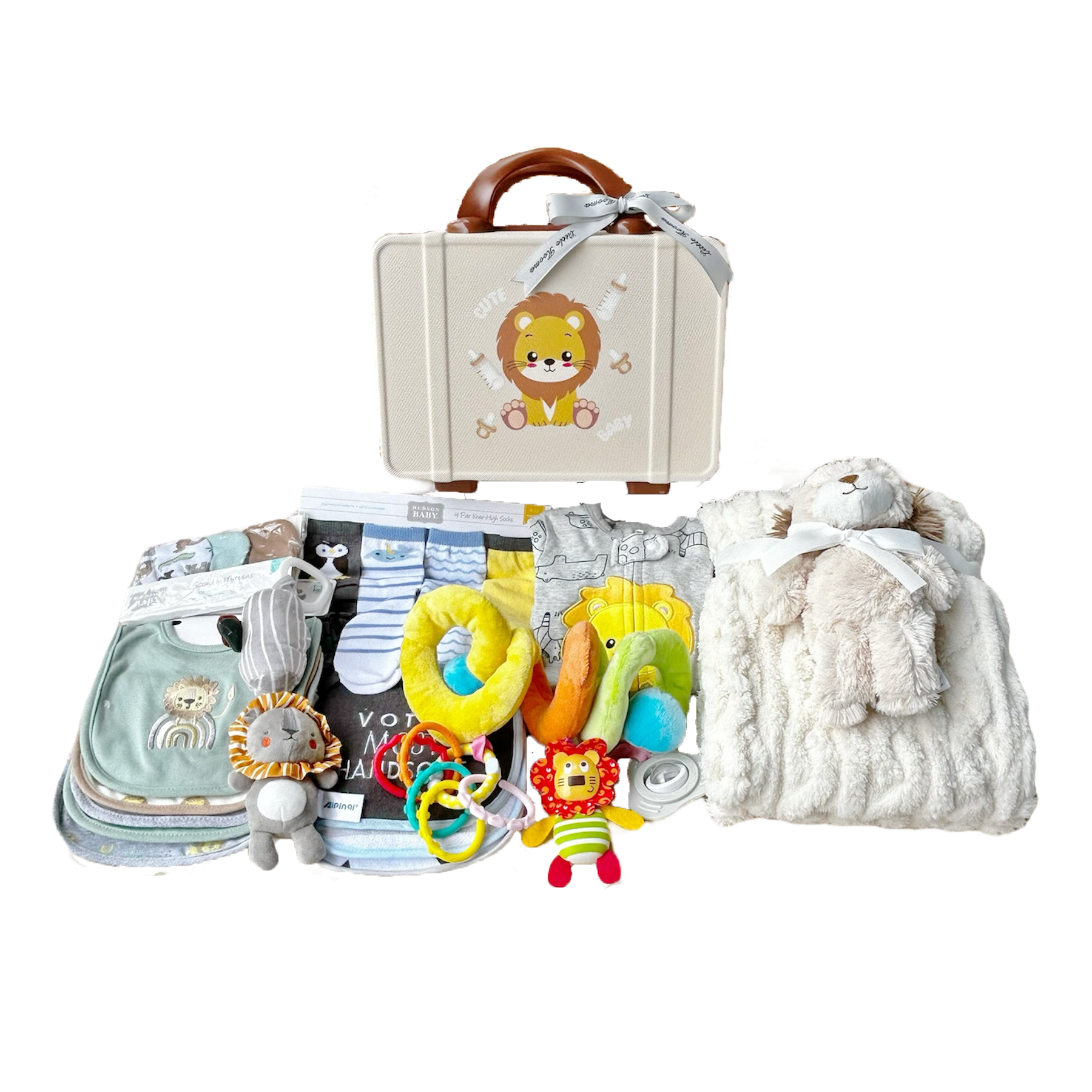 New Born Baby Boy LED Light Layette Plush Blanket Lion Suitcase Mummy Makeup Box Gift Hamper Gift Box Set - Little Kooma