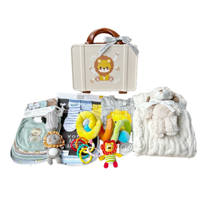 New Born Baby Boy LED Light Layette Plush Blanket Lion Suitcase Mummy Makeup Box Gift Hamper Gift Box Set - Little Kooma