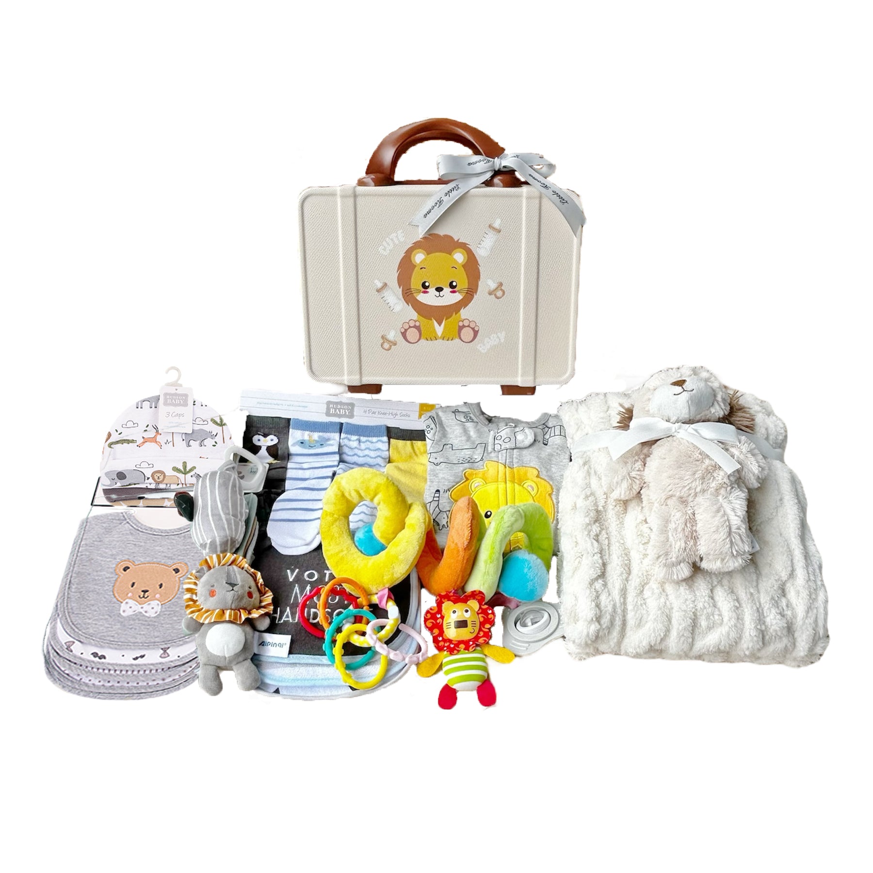 New Born Baby Boy LED Light Layette Plush Blanket Lion Suitcase Mummy Makeup Box Gift Hamper Gift Box Set