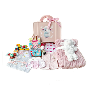 New Born Baby Girl LED Light Layette Plush Blanket Romper White Sheep Suitcase Mummy Makeup Box Gift Hamper Gift Box Set - Little Kooma