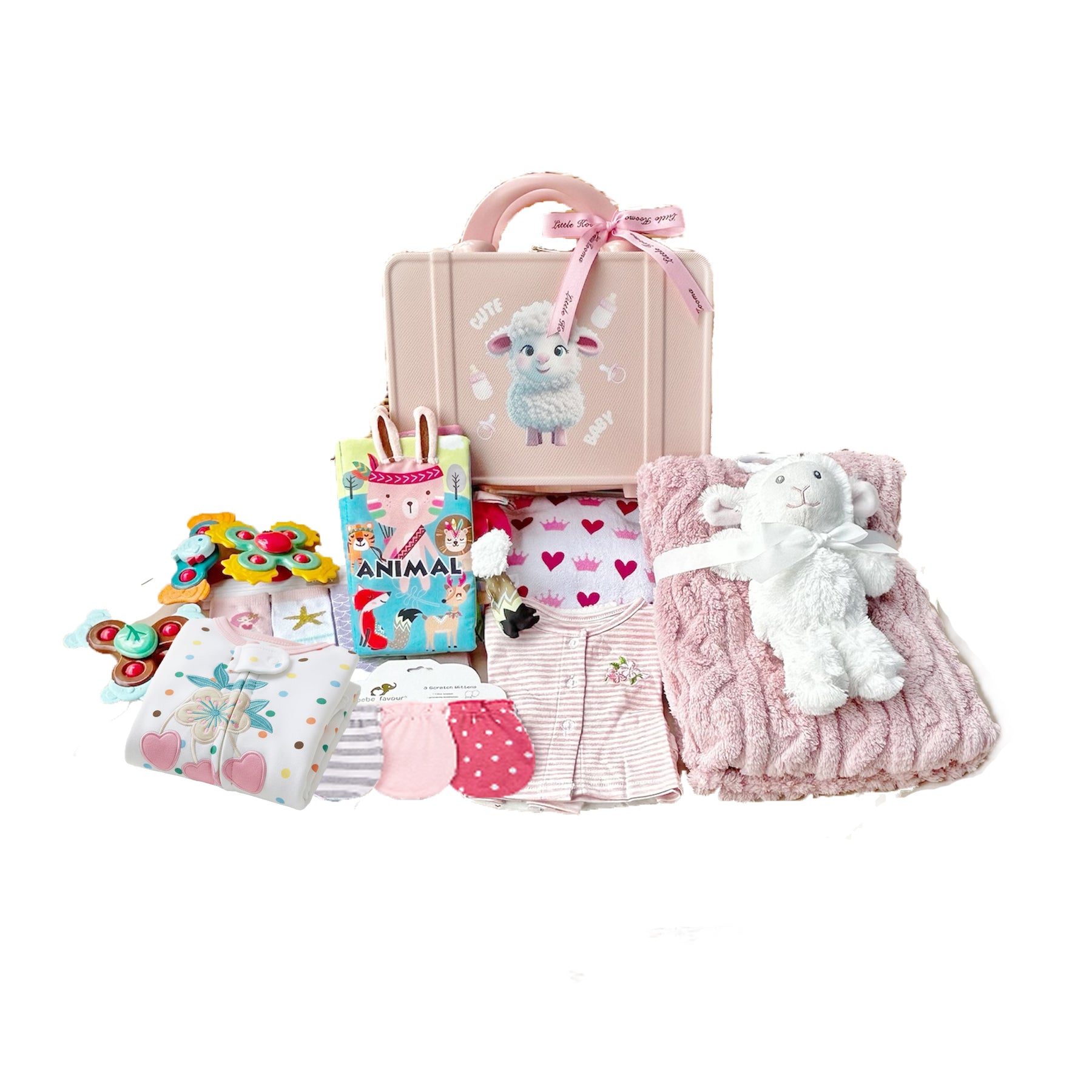 New Born Baby Girl LED Light Layette Plush Blanket Romper White Sheep Suitcase Mummy Makeup Box Gift Hamper Gift Box Set