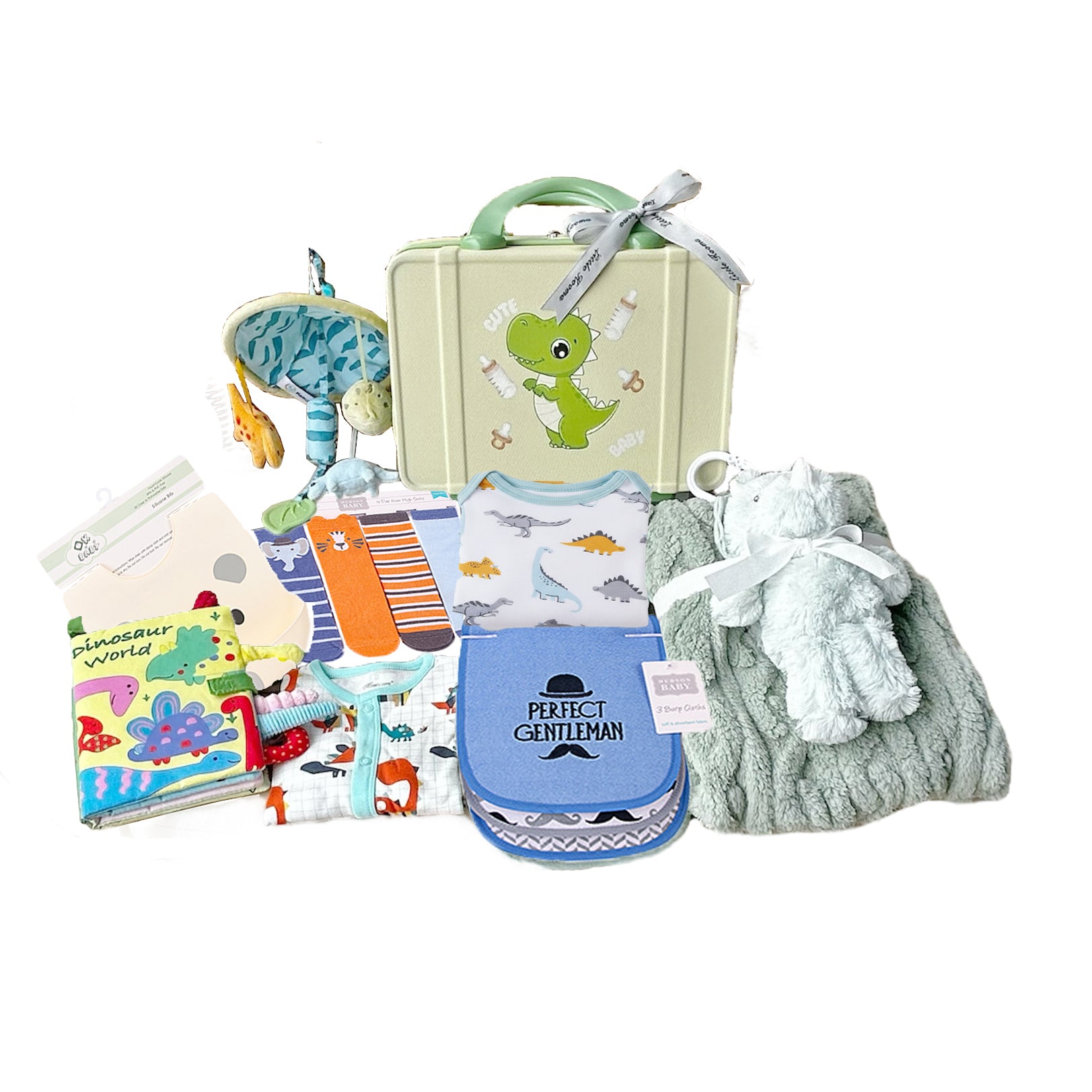 New Born Baby Boy LED Light Layette Plush Blanket Dinosaur Suitcase Mummy Makeup Box Gift Hamper Gift Box Set