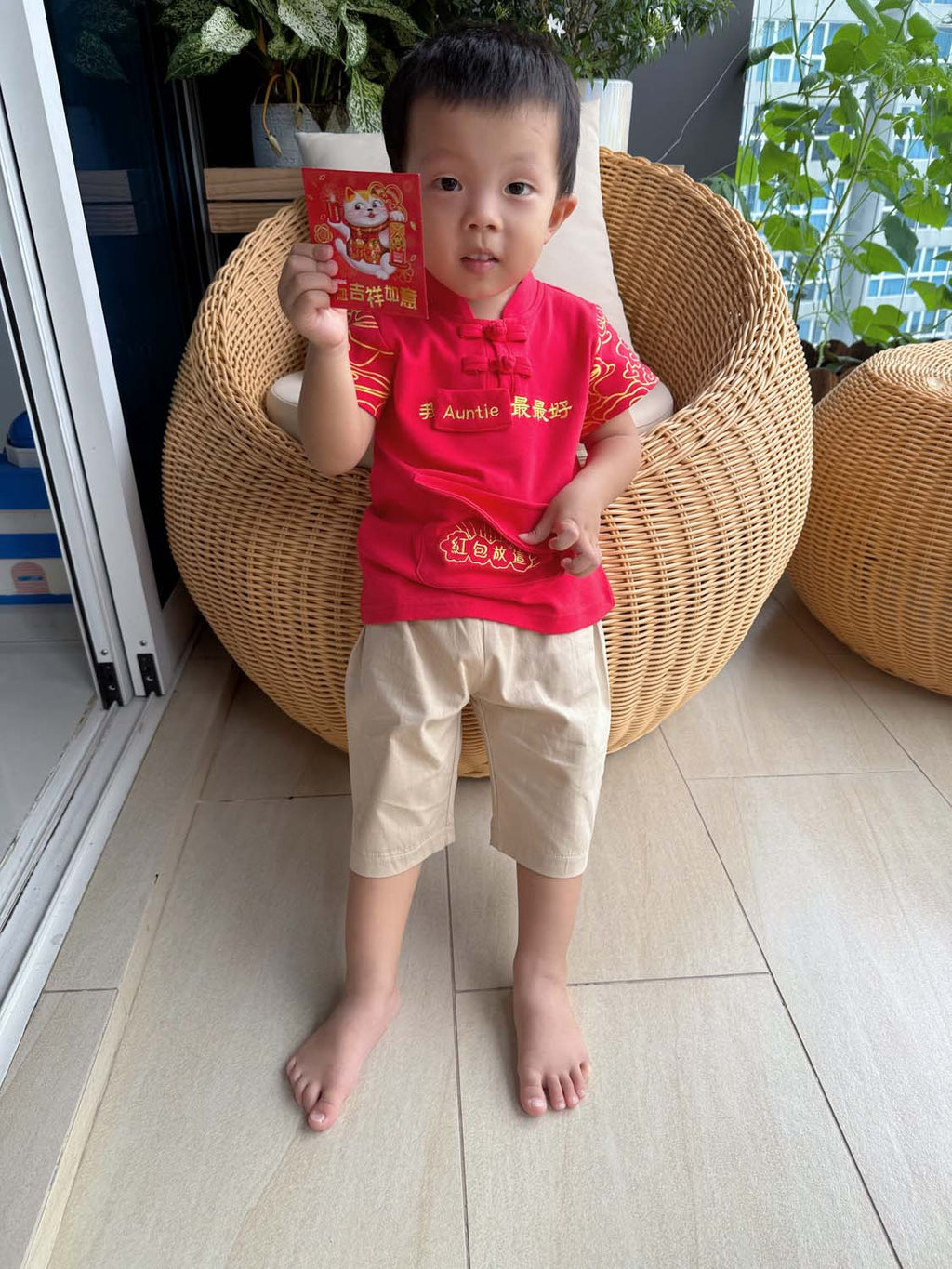 Singapore Souvenir Gift Baby Kids Boys Cheongsam Set Leave Ang Bao Here Top n Shorts CNY Chinese New Year Outfit - Little Kooma