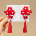Singapore Souvenir Gift Chinese New Year CNY Red Kids Girl's Crystal Beads Head Clips Hair Accessories - Little Kooma