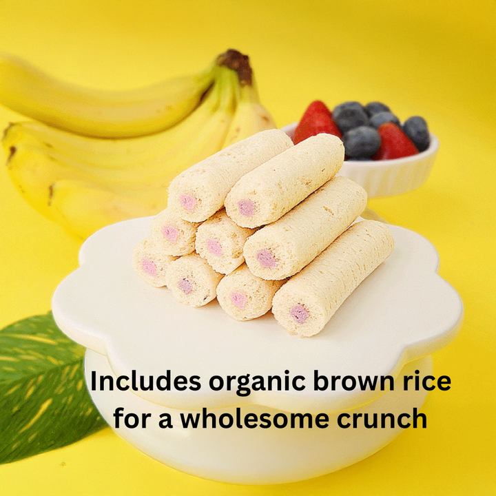 Junior Fruity Multi-Grain Rolls Snack 5g x 8 Packs With Strawberry and Banana By BeBecook