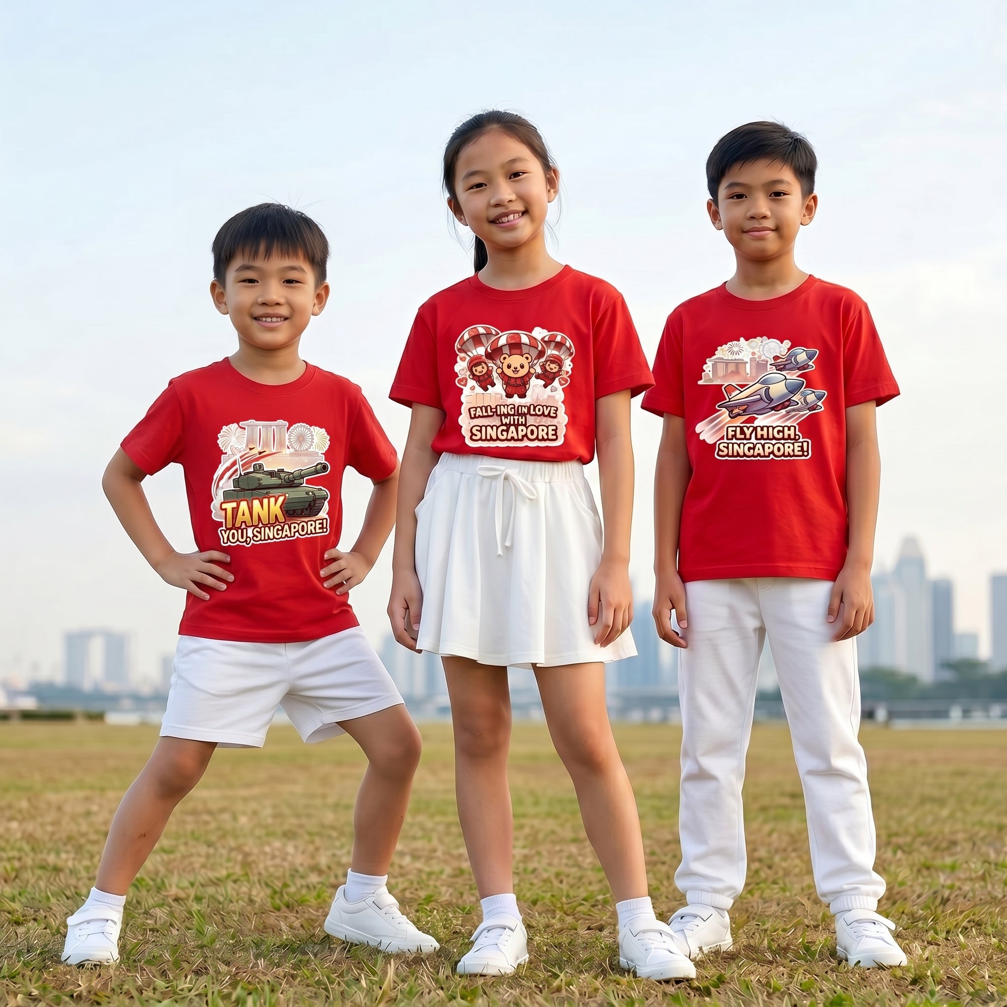 National Day NDP Red Top - Baby Kids Plain White Pleated Detail Skort Culottes Shorts Skirt 100% Cotton Bottom National Day Outfit - Little Kooma