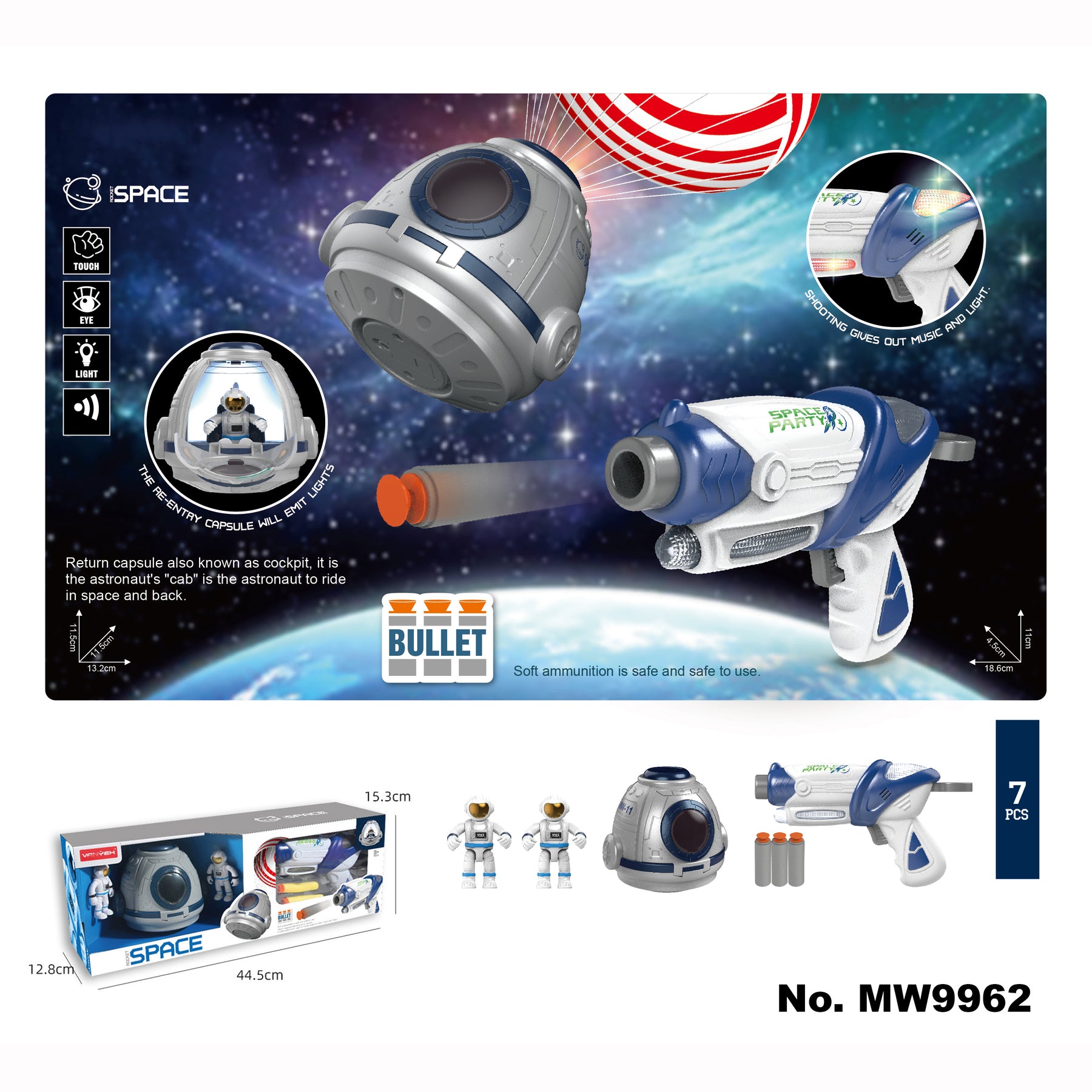 Kids Space Soft Bullet Gun Flying Gyro Gun UFO Return Capsule Light ...