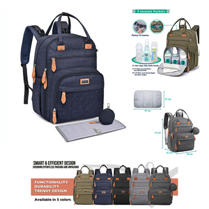Unisex Baby Diaper Bag Backpack Changing Bags with Changing Pad Insulated Pockets & Pacifier Holder for Boys Girls WELAVILA Large Multifunction Travel Back Pack for Mom & Dad - Little Kooma