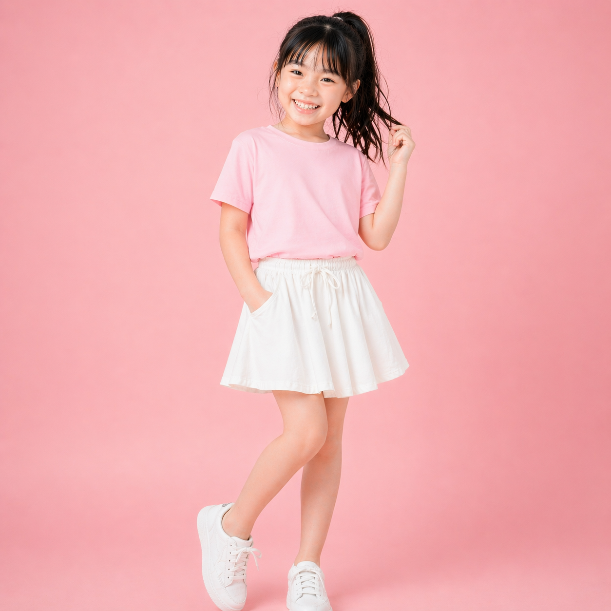 100% Cotton White Skort - National Day NDP Kids Plain White Pleated Detail Skort Culottes Shorts Skirt - Little Kooma