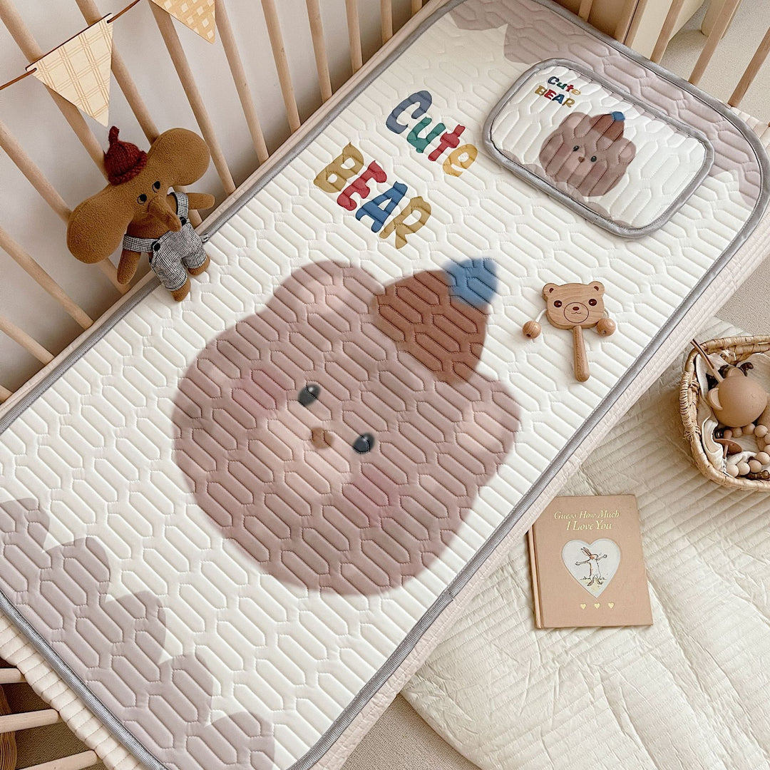 Latex Ice Silk Baby Crib Mat and Toddler Bed Mattress Topper Pad 60 x 120cm Buckwheat Hulls Pillow - Little Kooma