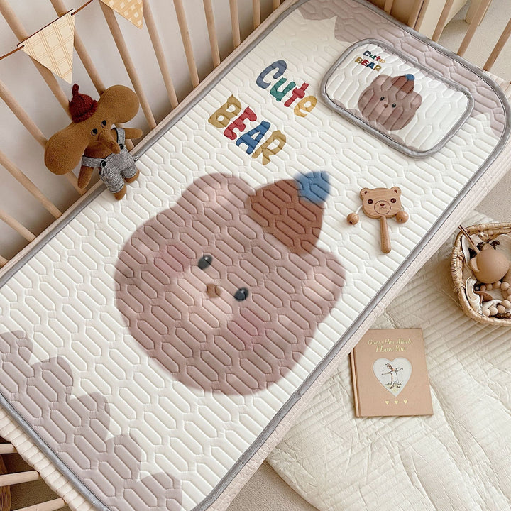 Latex Ice Silk Baby Crib Mat and Toddler Bed Mattress Topper Pad 60 x 120cm Buckwheat Hulls Pillow - Little Kooma