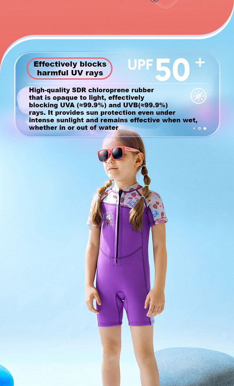 Baby Kids Girl's 2.5MM Comfortable UV Protection Quick-drying Flexible Durable Thermal Short Sleeves Purple Strawberry Rabbit One Piece Swimwear Swimming Suit - Little Kooma