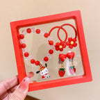 Chinese New Year CNY Red Kids Girl's Hair Accessories Bracelets Ear Clips Set - Little Kooma