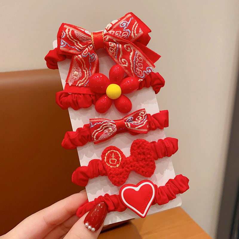 Chinese New Year CNY Red Kids Girl's Hair Accessories Bracelets Ear Clips Set - Little Kooma