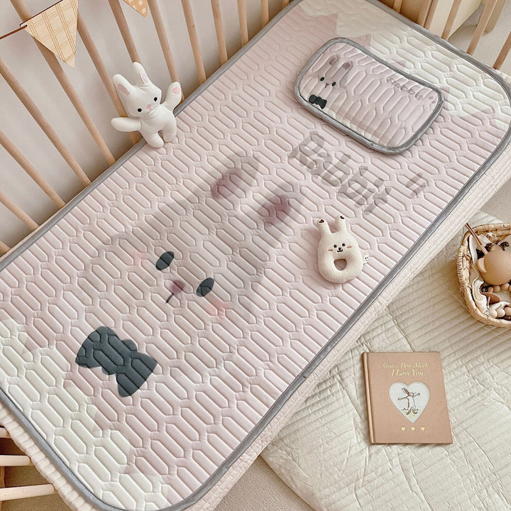 Latex Ice Silk Baby Crib Mat and Toddler Bed Mattress Topper Pad 60 x 120cm Buckwheat Hulls Pillow - Little Kooma