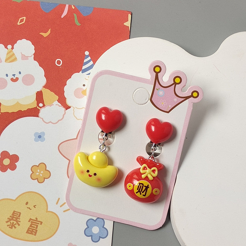 Chinese New Year CNY Kids Girl's Ear Clips Clip-on Earrings - Little Kooma