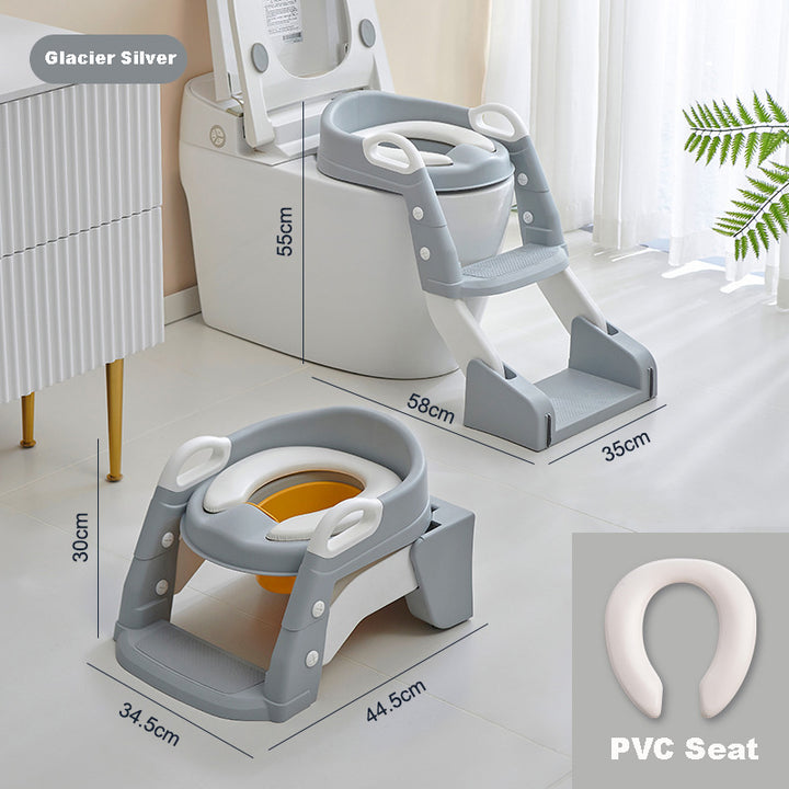 Baby Toddler Kids Boy Girl 2-In-1 Version Potty Training Seat with Ladder Toilet Seat with Step Stools Non-Slip Potty Chair with Splash Guard and Handles - Little Kooma