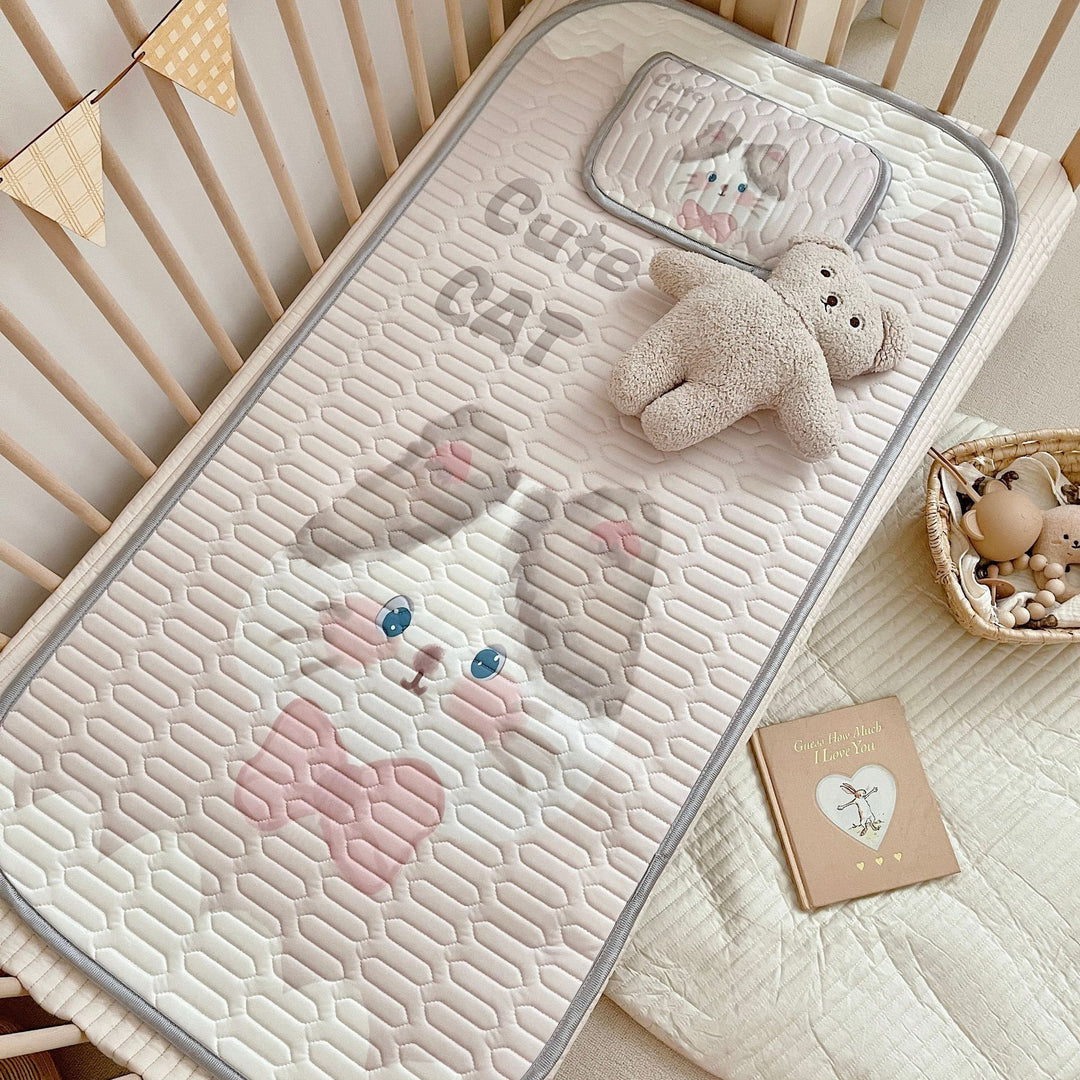 Latex Ice Silk Baby Crib Mat and Toddler Bed Mattress Topper Pad 60 x 120cm Buckwheat Hulls Pillow - Little Kooma