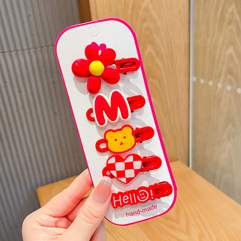 Chinese New Year CNY Red Kids Girl's Hair Accessories Bracelets Ear Clips Set - Little Kooma