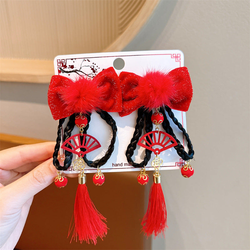 Singapore Souvenir Gift Chinese New Year CNY Red Kids Girl's Crystal Beads Head Clips Hair Accessories - Little Kooma
