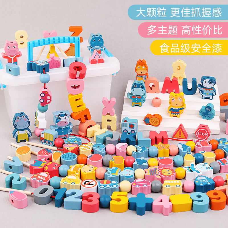 Kids Montessori Wooden Bead Stringing Toy Clearance Sale 3 Years +