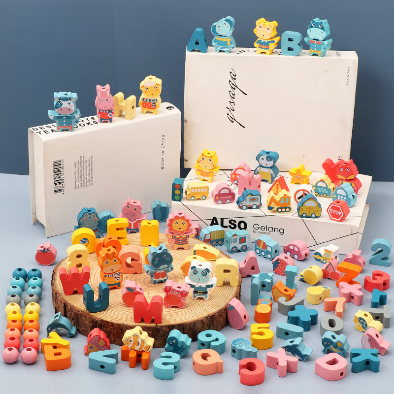 Kids Montessori Wooden Bead Stringing Toy Clearance Sale 3 Years +