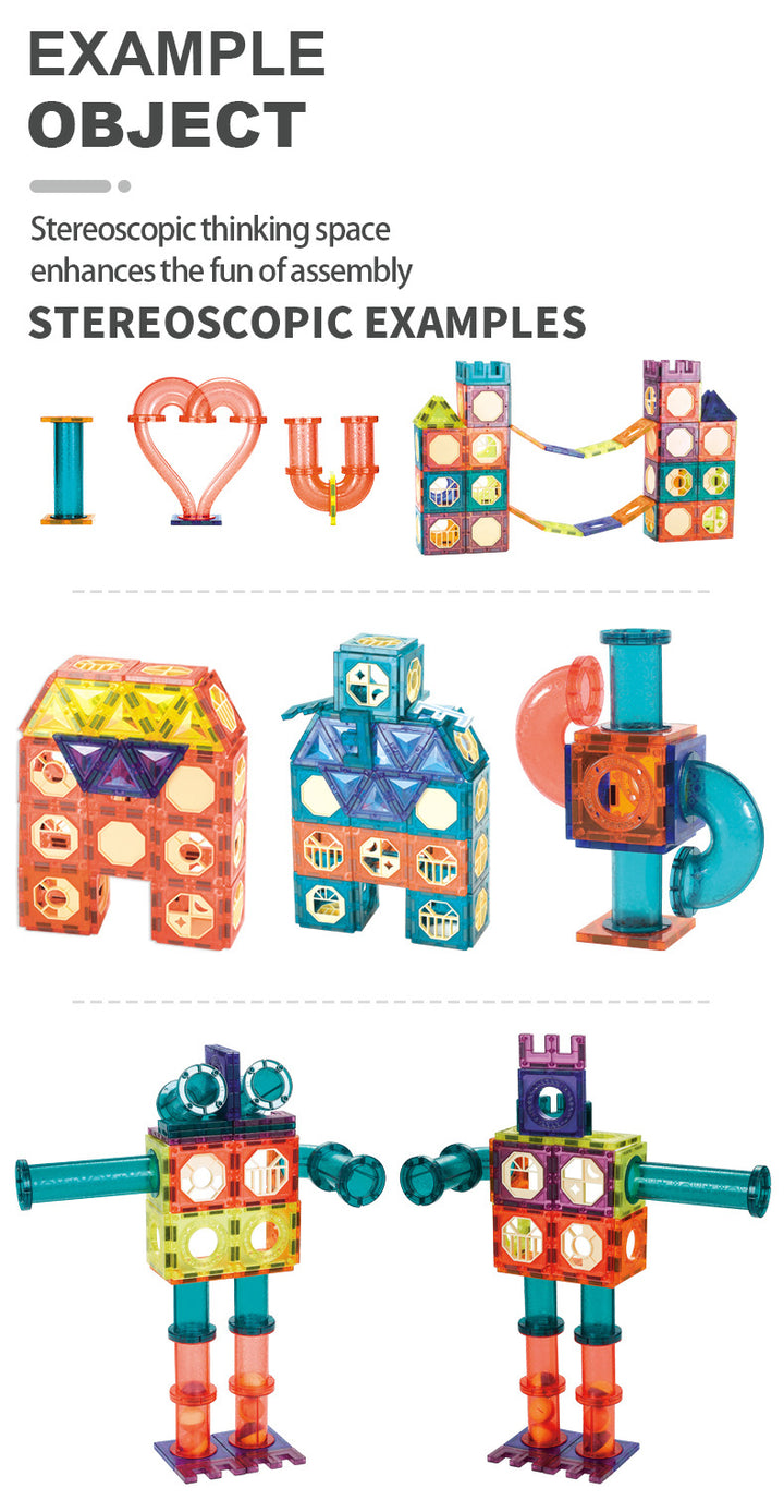Baby & Kids Magnetic Tiles Building Blocks Set Early Educational Toy w LED Light 3 Years + - Little Kooma