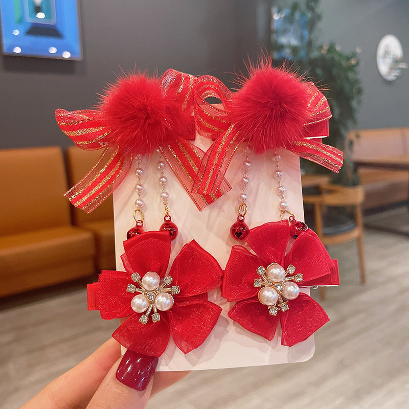 Chinese New Year CNY Red Kids Girl's Hair Accessories Bracelets Ear Clips Set - Little Kooma