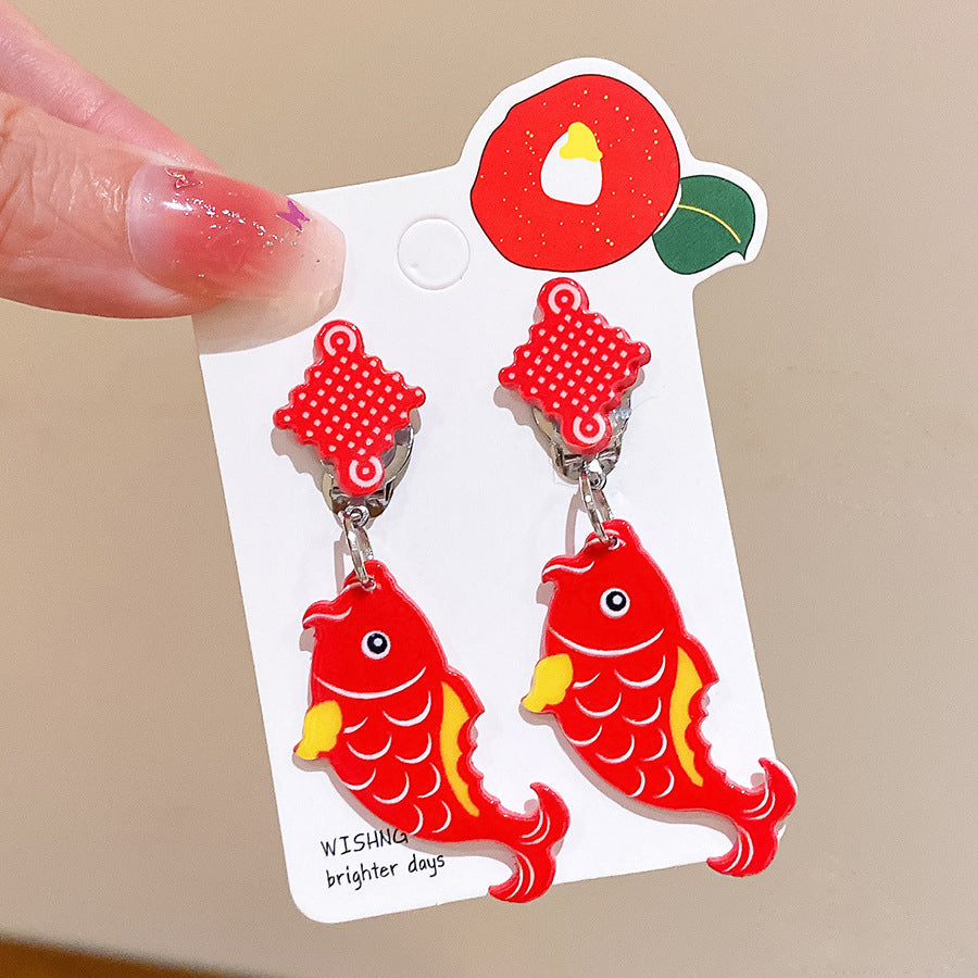 Chinese New Year CNY Kids Girl's Ear Clips Clip-on Earrings - Little Kooma