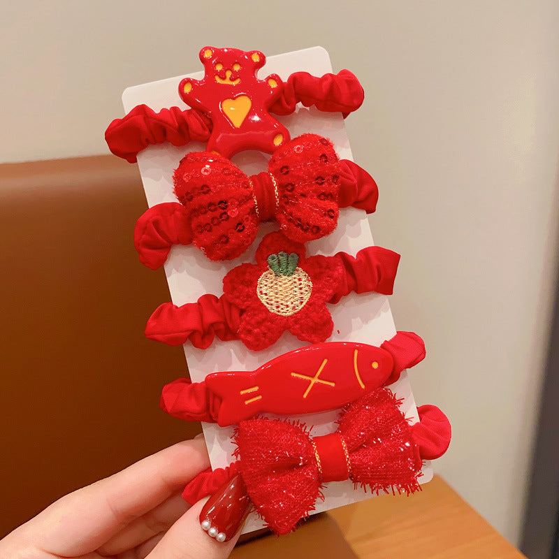 Chinese New Year CNY Red Kids Girl's Hair Accessories Bracelets Ear Clips Set - Little Kooma