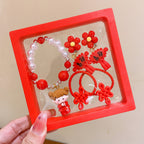 Chinese New Year CNY Red Kids Girl's Hair Accessories Bracelets Ear Clips Set - Little Kooma