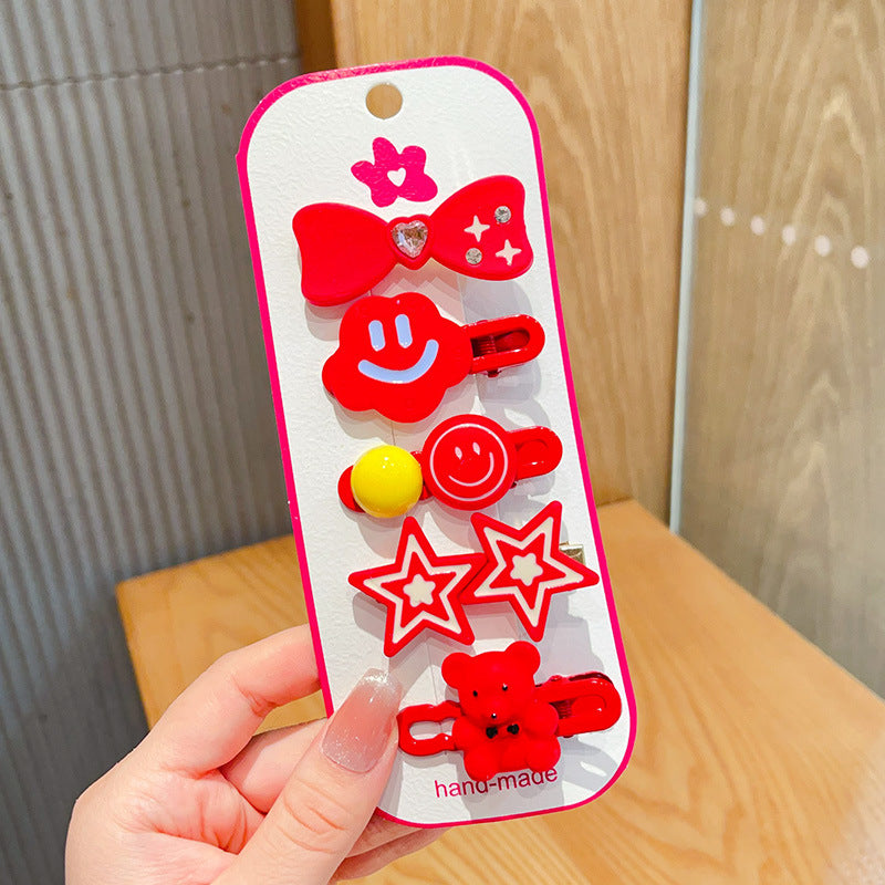Chinese New Year CNY Red Kids Girl's Hair Accessories Bracelets Ear Clips Set - Little Kooma