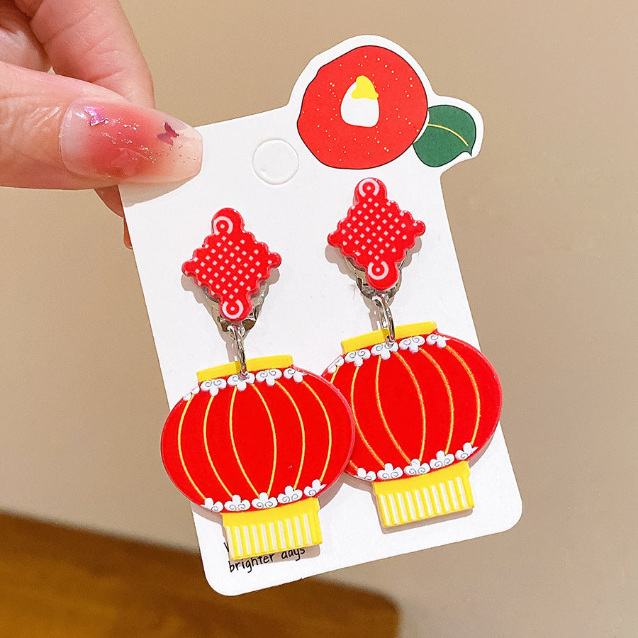 Chinese New Year CNY Kids Girl's Ear Clips Clip-on Earrings - Little Kooma