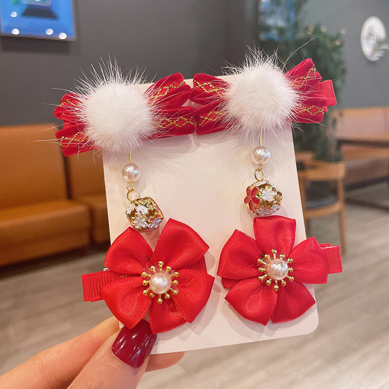 Chinese New Year CNY Red Kids Girl's Hair Accessories Bracelets Ear Clips Set - Little Kooma
