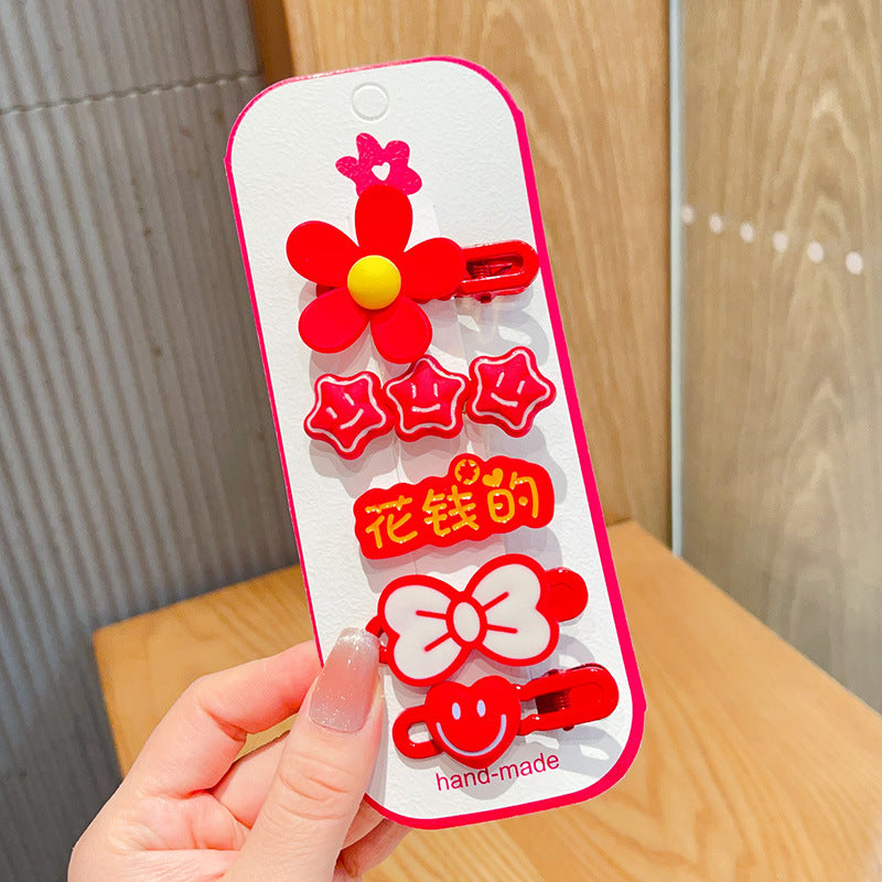 Chinese New Year CNY Red Kids Girl's Hair Accessories Bracelets Ear Clips Set - Little Kooma