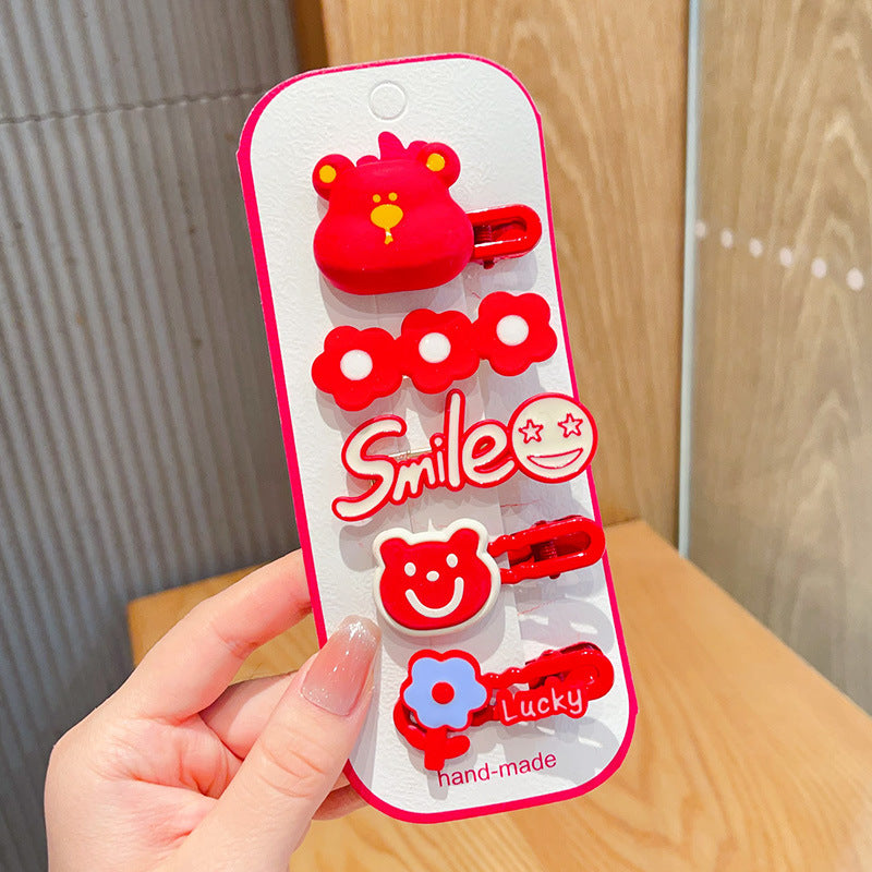 Chinese New Year CNY Red Kids Girl's Hair Accessories Bracelets Ear Clips Set - Little Kooma